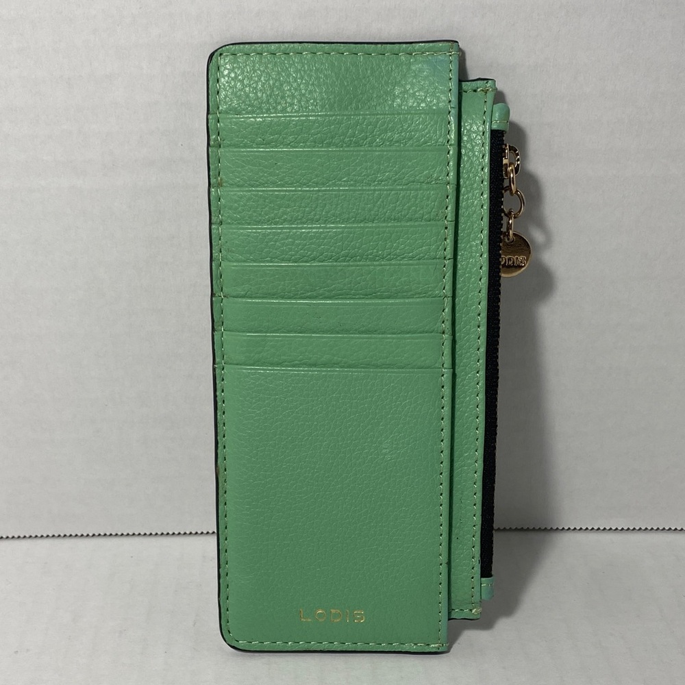 Lodis Mint Green Genuine Leather Card Wallet with Zip Pocket - Picture 3 of 12